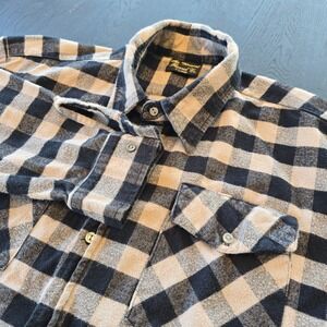 The Vermont Flannel Co Mens XL Buffalo Plaid Button Down Shirt Black Tan USA